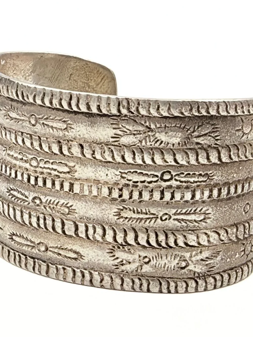 Native American Navajo Hand Stamped Wide Multi Row Sterling Silver Cuff Bracelet